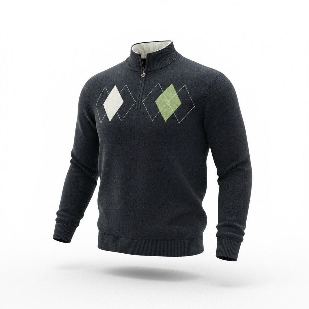 Callaway Golf 1/4 Zip Black Pullover Argyle 100% Cotton Mens XL Classic Preppy